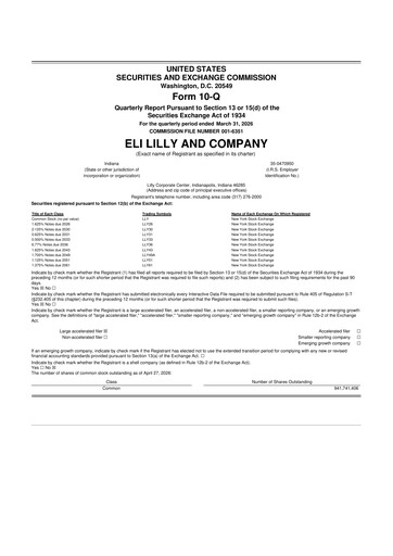 Thumbnail Eli Lilly 10-Q Quarterly Report FY 