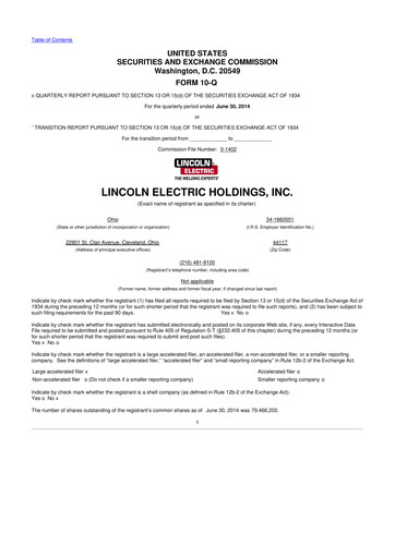 Thumbnail Lincoln Electric
 10-Q Quarterly Report FY2014 