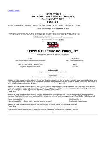 Thumbnail Lincoln Electric
 10-Q Quarterly Report FY2014 
