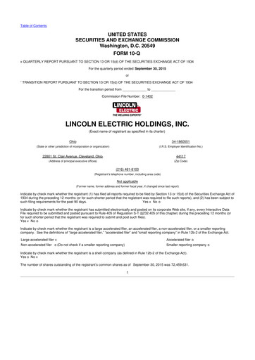 Thumbnail Lincoln Electric
 10-Q Quarterly Report FY2015 