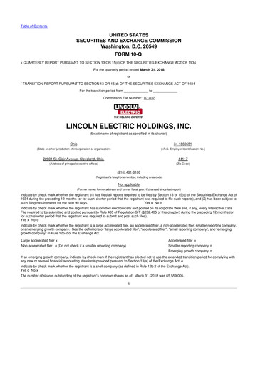 Thumbnail Lincoln Electric
 10-Q Quarterly Report FY2018 