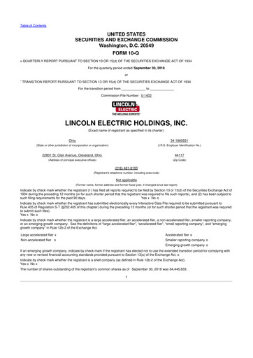 Thumbnail Lincoln Electric
 10-Q Quarterly Report FY2018 