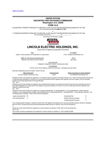 Thumbnail Lincoln Electric
 10-Q Quarterly Report FY2021 