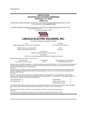 Thumbnail Lincoln Electric
 10-Q Quarterly Report FY2022 