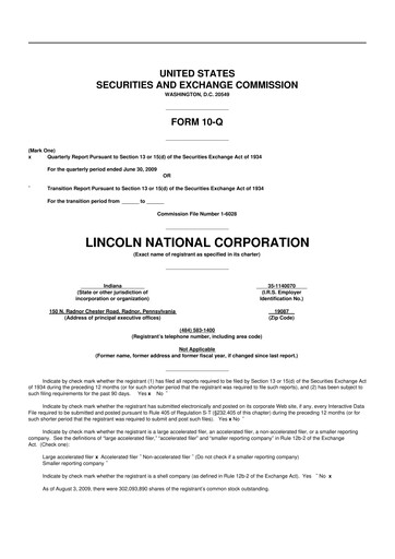Vorschaubild Lincoln National Corporation 10-Q Quartalsbericht  