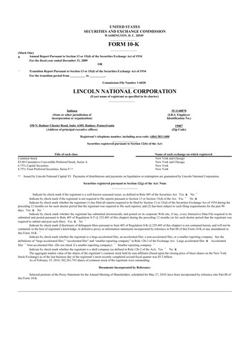 Thumbnail Lincoln National Corporation 10-K Annual Report 