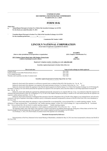 Thumbnail Lincoln National Corporation 10-K Annual Report 2011