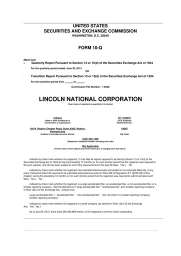 Vorschaubild Lincoln National Corporation 10-Q Quartalsbericht 2013 