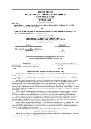 Thumbnail Lincoln National Corporation 10-K Annual Report 2013