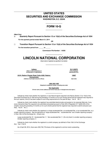 Vorschaubild Lincoln National Corporation 10-Q Quartalsbericht 2014 