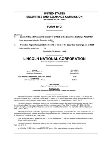 Vorschaubild Lincoln National Corporation 10-Q Quartalsbericht 2014 