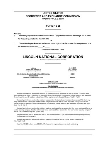 Vorschaubild Lincoln National Corporation 10-Q Quartalsbericht 2015 