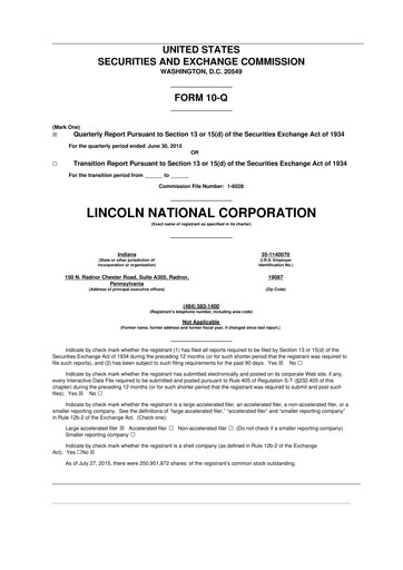 Vorschaubild Lincoln National Corporation 10-Q Quartalsbericht 2015 