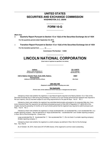 Vorschaubild Lincoln National Corporation 10-Q Quartalsbericht 2015 