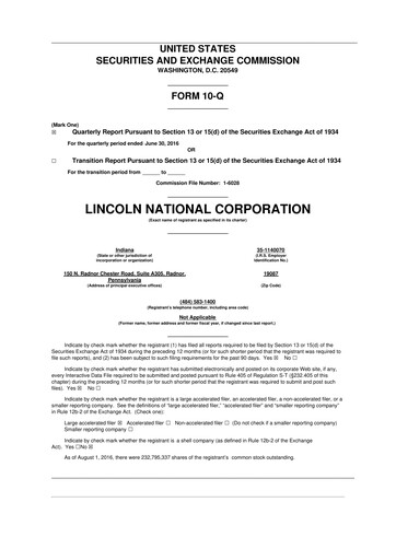 Vorschaubild Lincoln National Corporation 10-Q Quartalsbericht 2016 