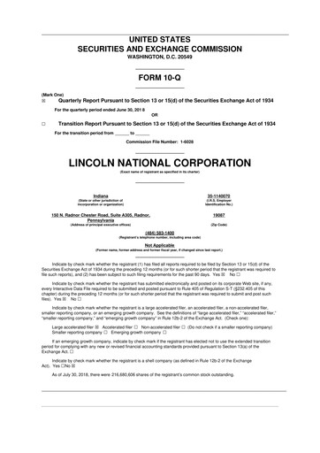 Vorschaubild Lincoln National Corporation 10-Q Quartalsbericht 2018 