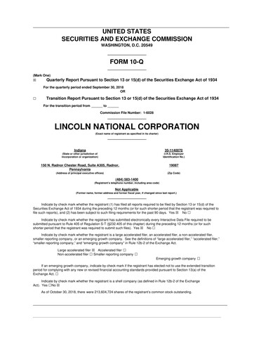 Vorschaubild Lincoln National Corporation 10-Q Quartalsbericht 2018 