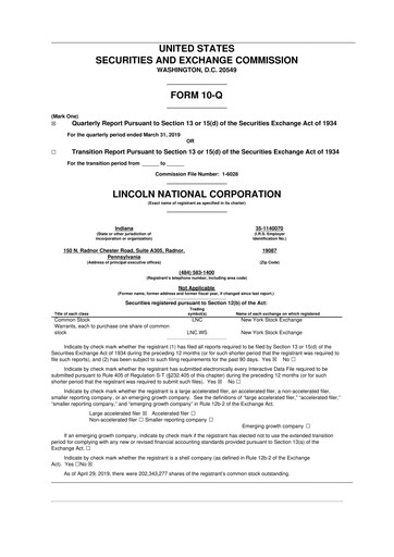 Vorschaubild Lincoln National Corporation 10-Q Quartalsbericht 2019 