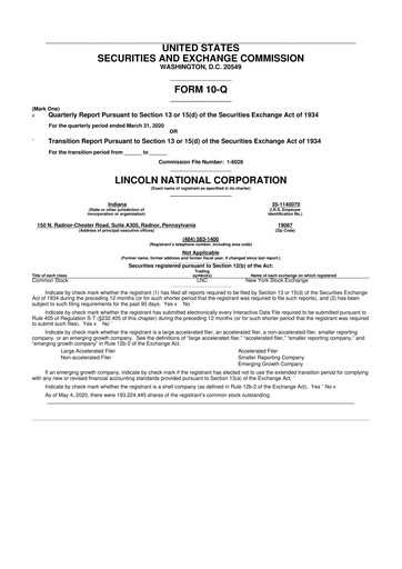 Vorschaubild Lincoln National Corporation 10-Q Quartalsbericht 2020 