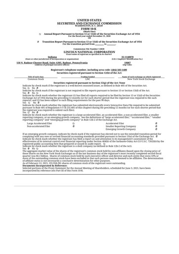 Thumbnail Lincoln National Corporation 10-K Annual Report 2020