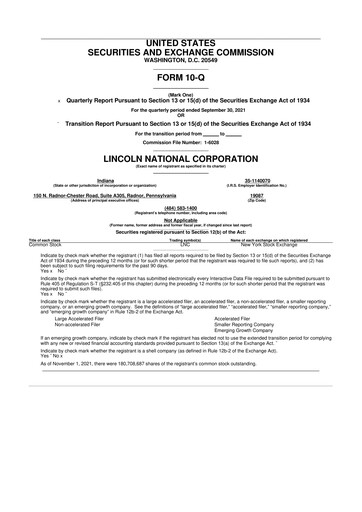 Vorschaubild Lincoln National Corporation 10-Q Quartalsbericht 2021 