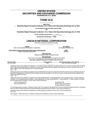 Vorschaubild Lincoln National Corporation 10-Q Quartalsbericht 2022 