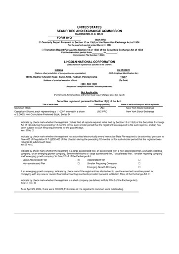 Vorschaubild Lincoln National Corporation 10-Q Quartalsbericht 2024 