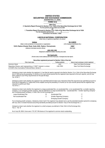 Vorschaubild Lincoln National Corporation 10-Q Quartalsbericht 2024 