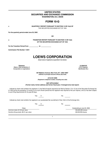Thumbnail Loews Corporation
 10-Q Quarterly Report FY 