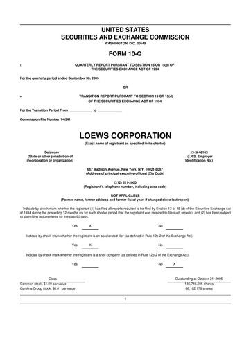 Thumbnail Loews Corporation
 10-Q Quarterly Report FY 