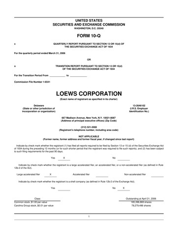 Thumbnail Loews Corporation
 10-Q Quarterly Report FY 