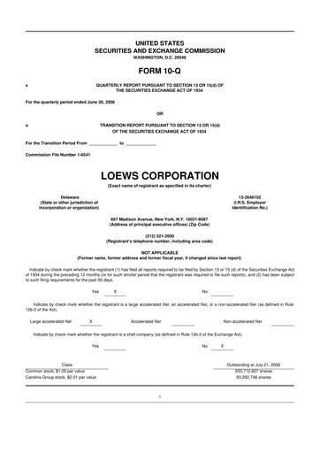 Thumbnail Loews Corporation
 10-Q Quarterly Report FY 