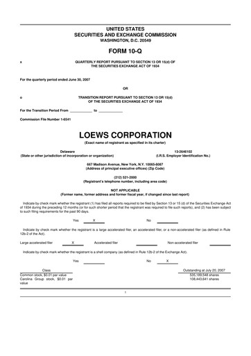 Thumbnail Loews Corporation
 10-Q Quarterly Report FY 