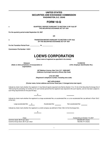 Thumbnail Loews Corporation
 10-Q Quarterly Report FY 