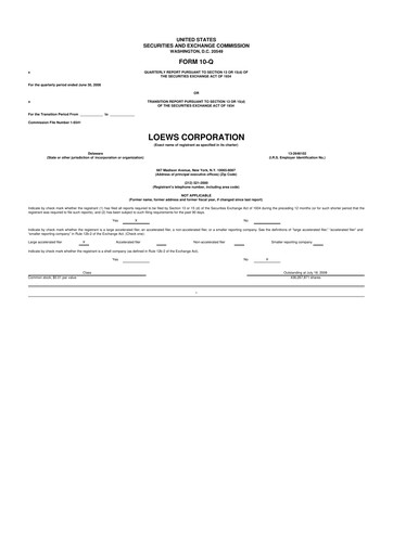 Thumbnail Loews Corporation
 10-Q Quarterly Report FY 