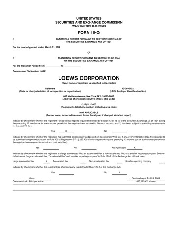 Thumbnail Loews Corporation
 10-Q Quarterly Report FY 