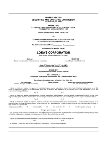 Thumbnail Loews Corporation
 10-Q Quarterly Report FY2025 