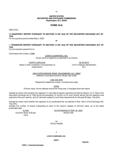 Thumbnail Lowe's Companies 10-Q Quarterly Report FY 