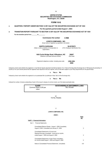 Thumbnail Lowe's Companies 10-Q Quarterly Report FY 