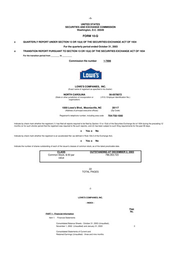 Thumbnail Lowe's Companies 10-Q Quarterly Report FY 