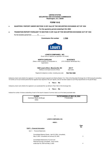 Thumbnail Lowe's Companies 10-Q Quarterly Report FY 