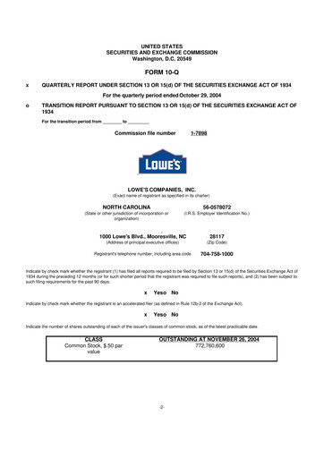 Thumbnail Lowe's Companies 10-Q Quarterly Report FY 