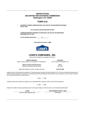 Thumbnail Lowe's Companies 10-Q Quarterly Report FY 