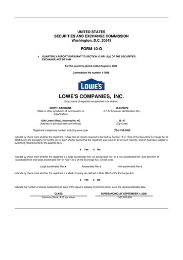 Thumbnail Lowe's Companies 10-Q Quarterly Report FY 