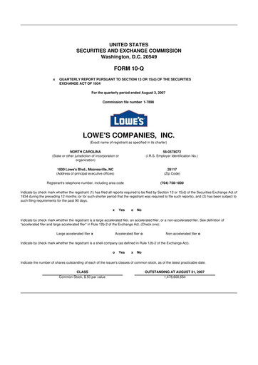 Thumbnail Lowe's Companies 10-Q Quarterly Report FY 
