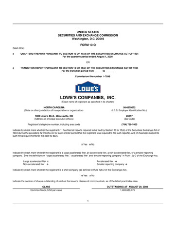 Thumbnail Lowe's Companies 10-Q Quarterly Report FY 