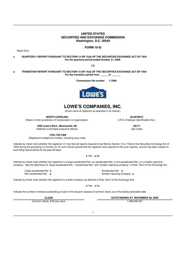 Thumbnail Lowe's Companies 10-Q Quarterly Report FY 