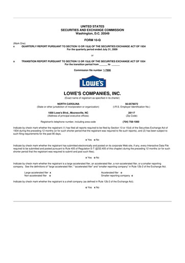 Thumbnail Lowe's Companies 10-Q Quarterly Report FY 