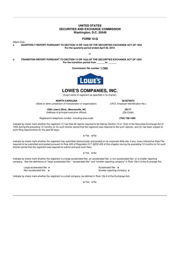 Thumbnail Lowe's Companies 10-Q Quarterly Report FY2010 