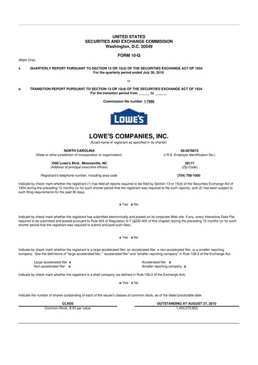 Thumbnail Lowe's Companies 10-Q Quarterly Report FY2010 
